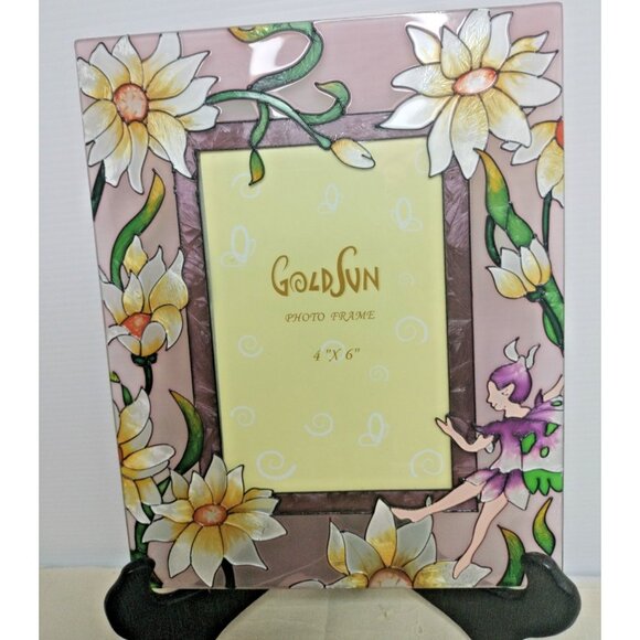 Hand painted sun catcher Picture Frame High Relief Flowers & Butterfly Fair - Picture 2 of 12